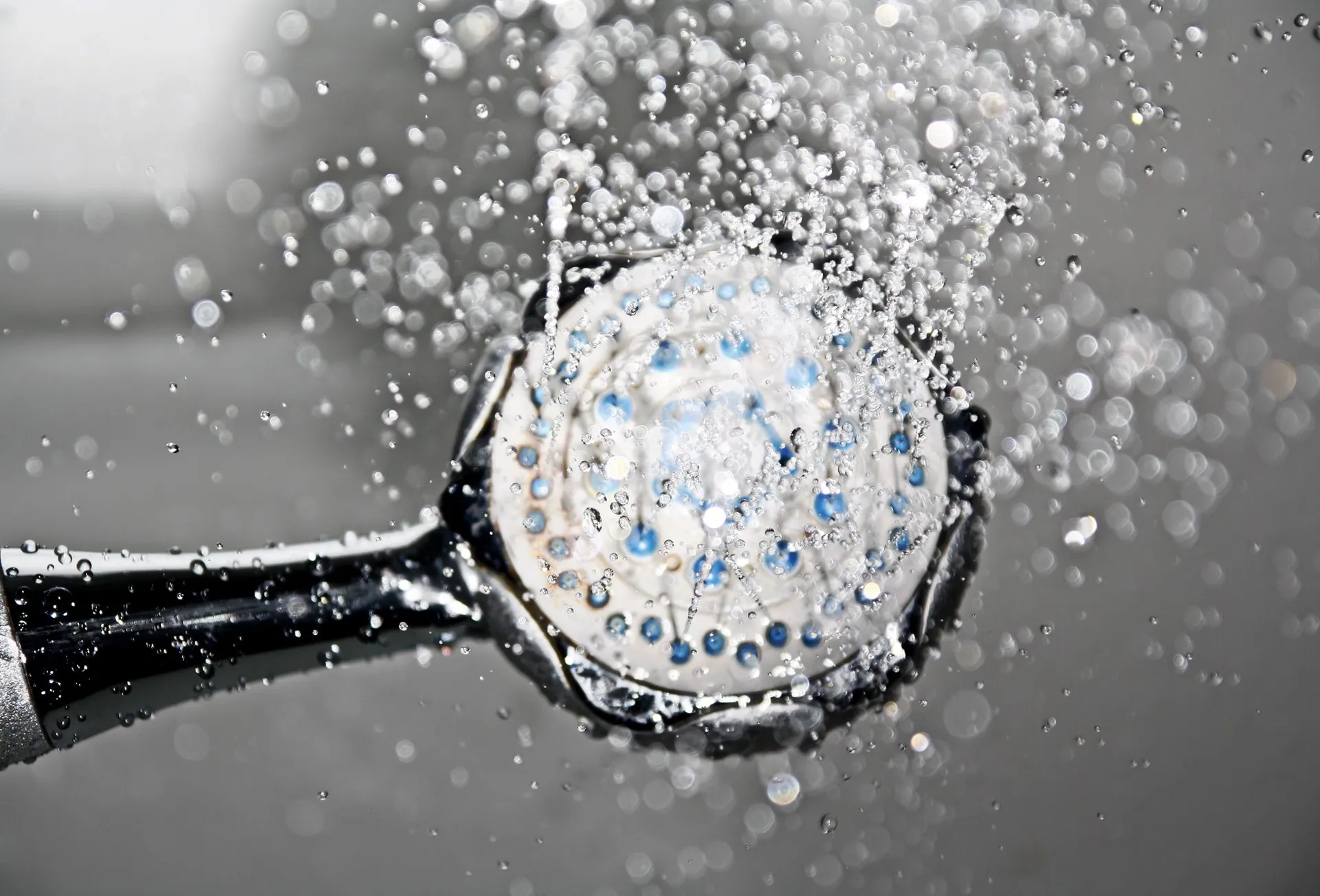 Water running from a domestic shower head