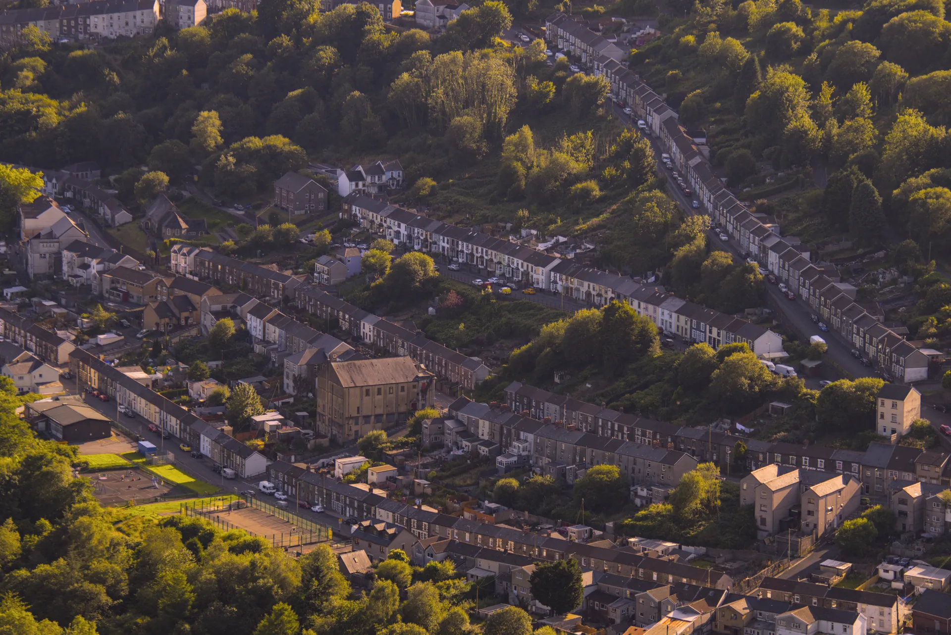 Rows of terraced houses seen from above